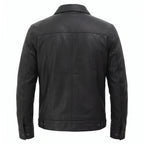 Men’s Custom Tailored Black Trucker Genuine Sheep Skin Motorcycle Jacket