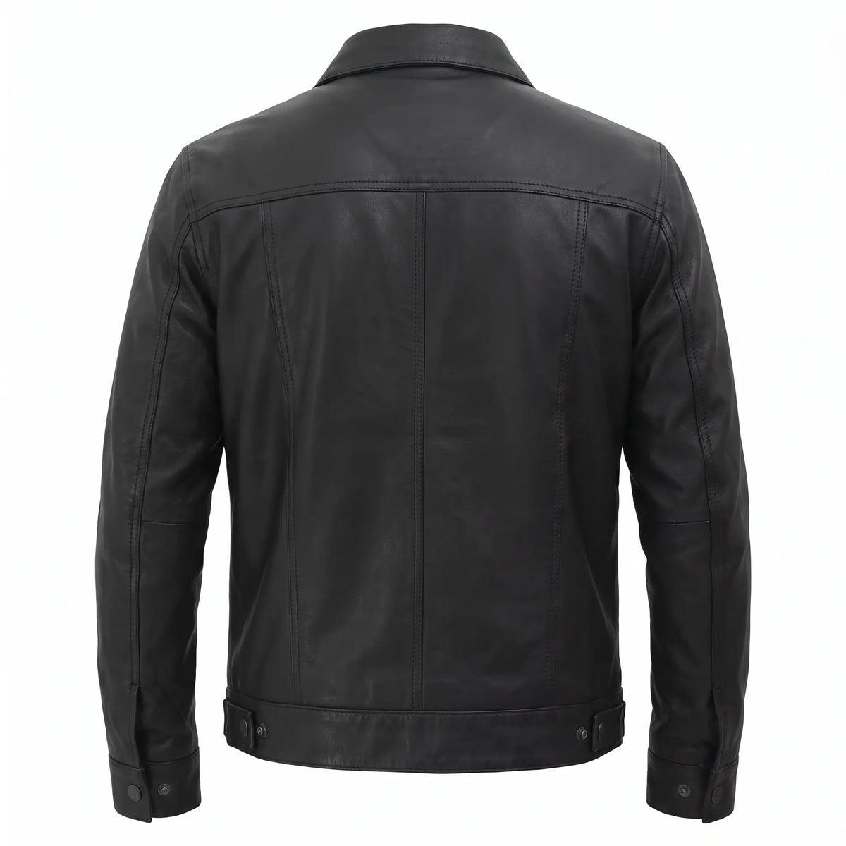Men’s Custom Tailored Black Trucker Genuine Sheep Skin Motorcycle Jacket