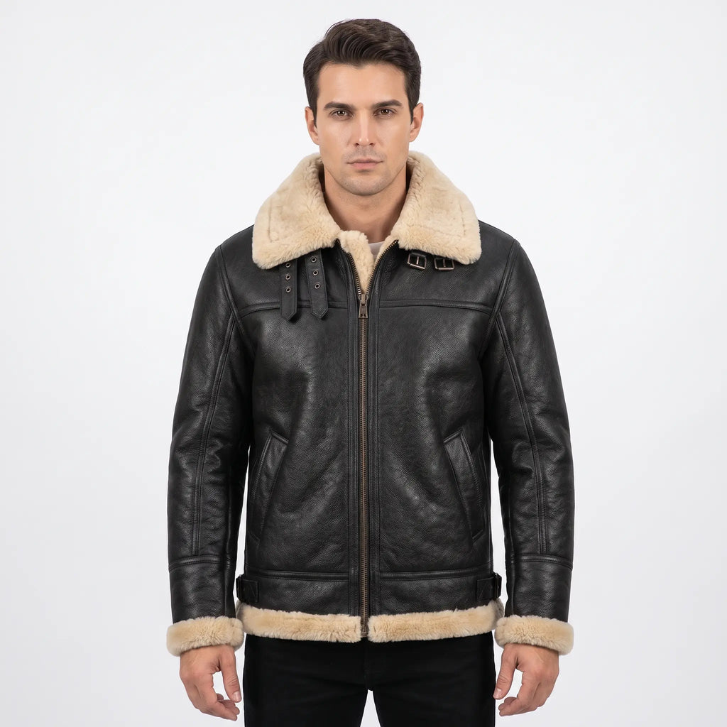 B3 RAF Aviator Pilot Men’s Sheepskin Shearling Jacket -Original Fur Jacket