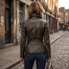 Women’s Custom Tailored Genuine Sheep Skin Leather Slim fit Biker Jacket