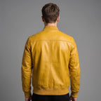 Custom Tailored Bomber Jacket Men’s Yellow Genuine Lambskin Biker Casual Jacket