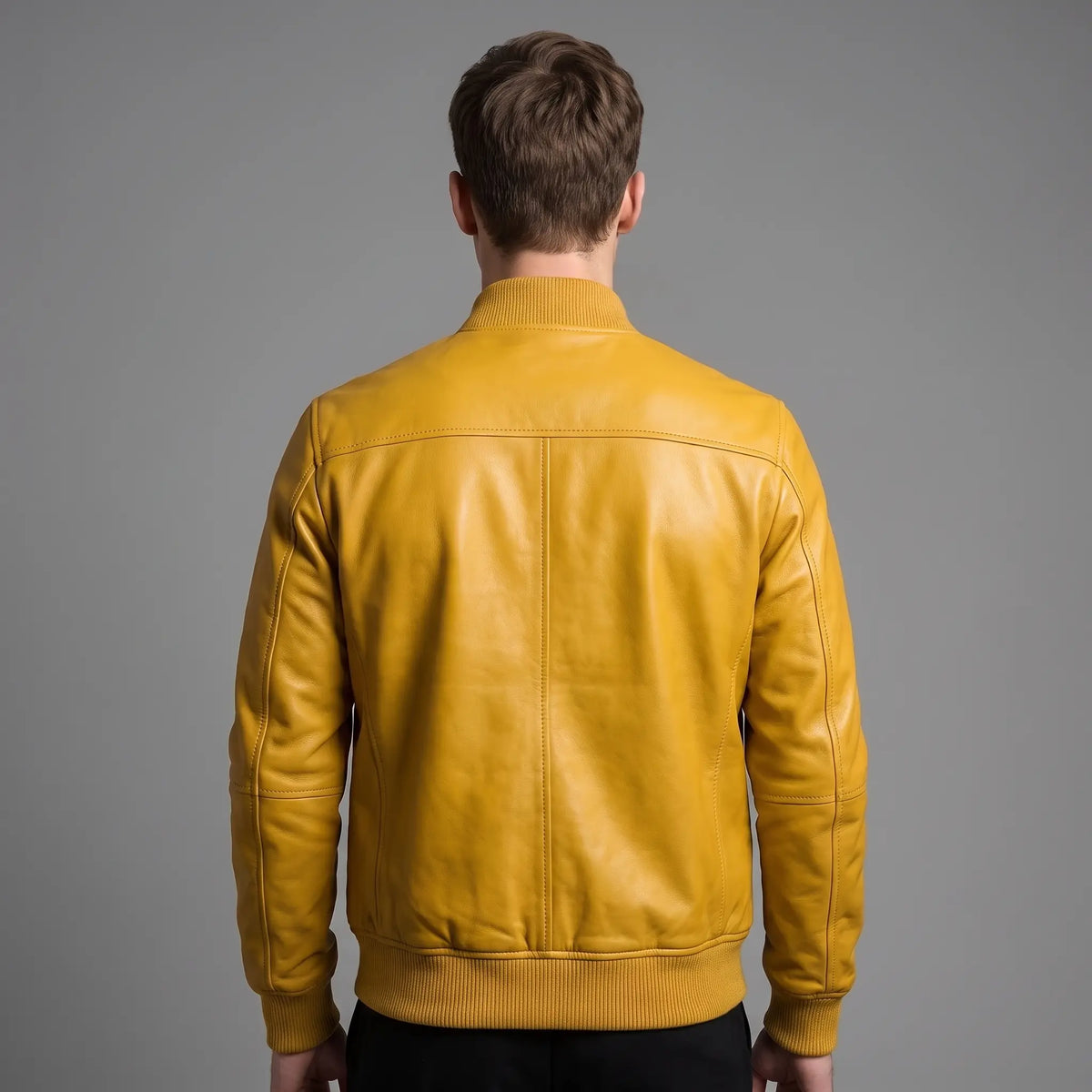 Custom Tailored Bomber Jacket Men’s Yellow Genuine Lambskin Biker Casual Jacket