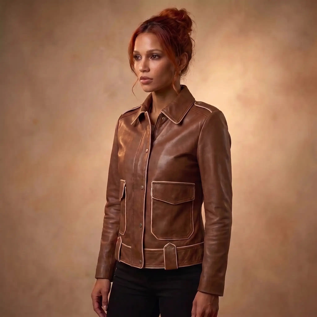 Custom Tailored Genuine Tanned Leather Biker Designer Ladies Jacket