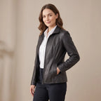 Genuine Leather Jacket Women-Plain-Skin Fitted