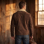 Custom Tailored Men’s Brown Genuine Sheepskin Leather Jacket with Genuine Shearling Fur Collar
