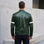 Custom Tailored Men’s Dark Green Motorcycle Genuine Leather Jacket