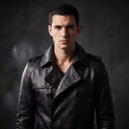 Men’s Custom Tailored Genuine Leather Trench Coat Belted Coat Jacket