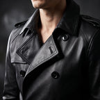 Men’s Custom Tailored Genuine Leather Trench Coat Belted Coat Jacket