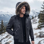 Custom Tailored Men’s Black Aviator Real Sheepskin Shearling Leather Jacket