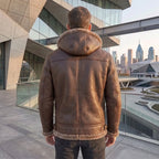 B3 Genuine Leather Aviator Flight Fur Shearling Bomber Hoodie Jacket