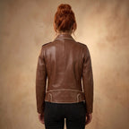 Custom Tailored Genuine Tanned Leather Biker Designer Ladies Jacket