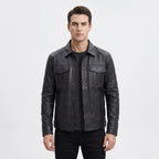 Men’s Custom Tailored Black Trucker Genuine Sheep Skin Motorcycle Jacket