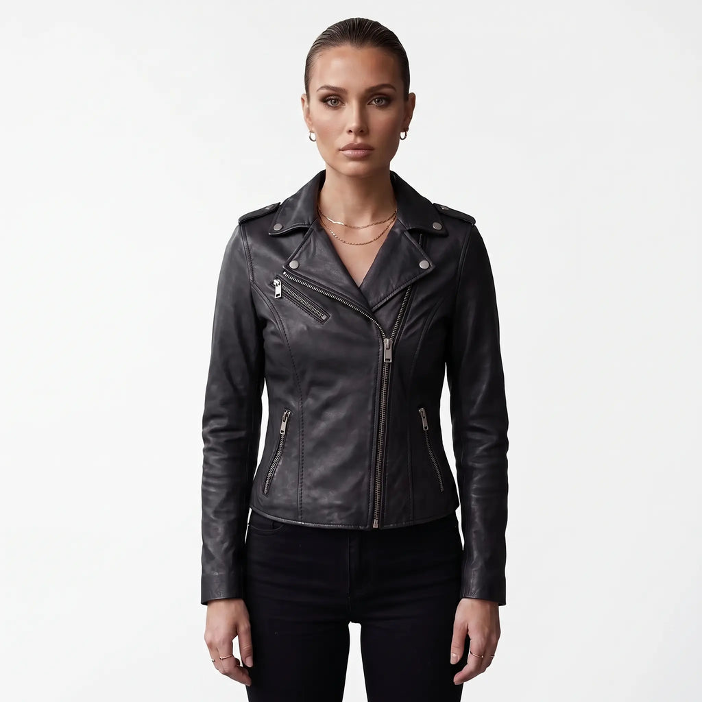 Genuine Motorcycle Leather Jacket-Women