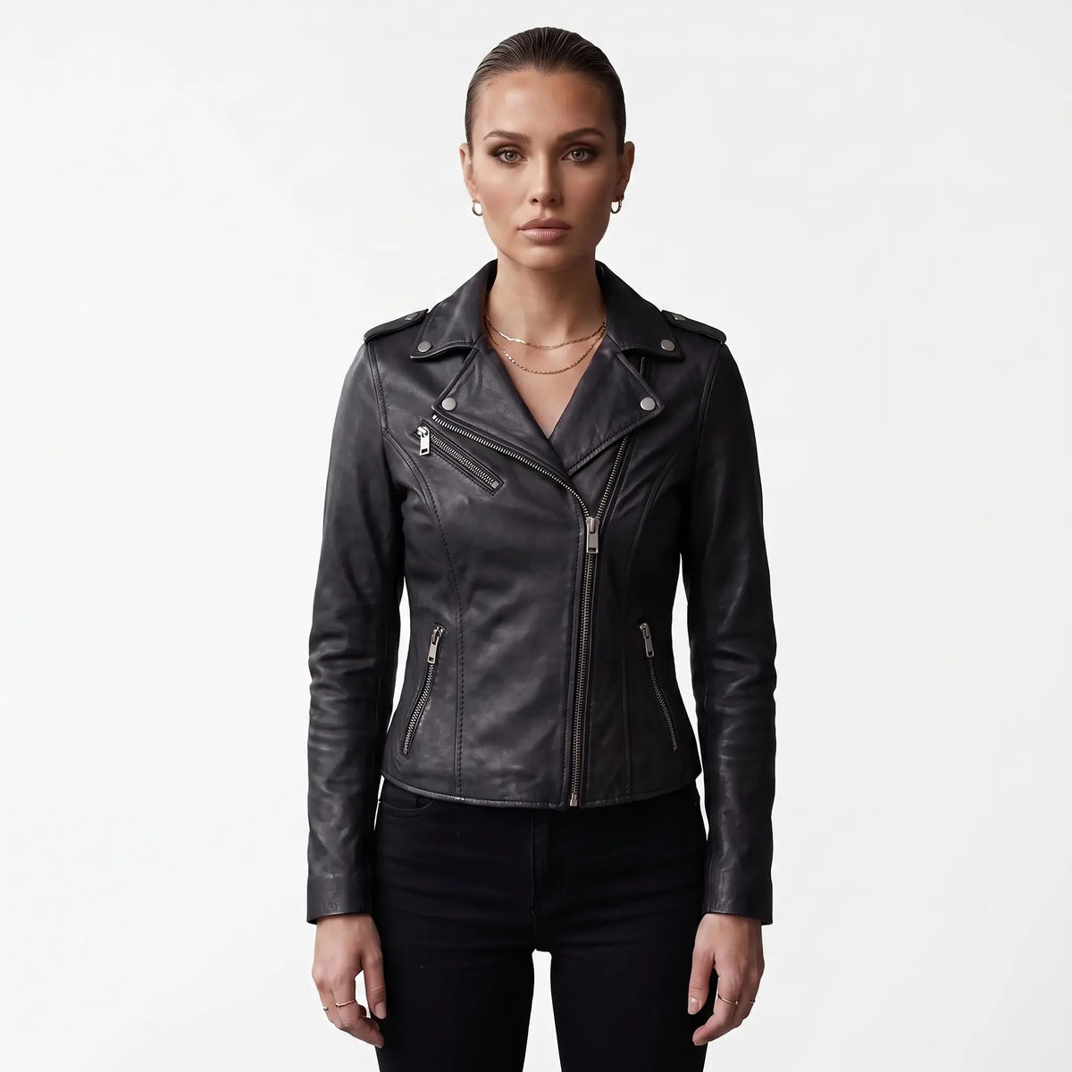 Genuine Motorcycle Leather Jacket-Women