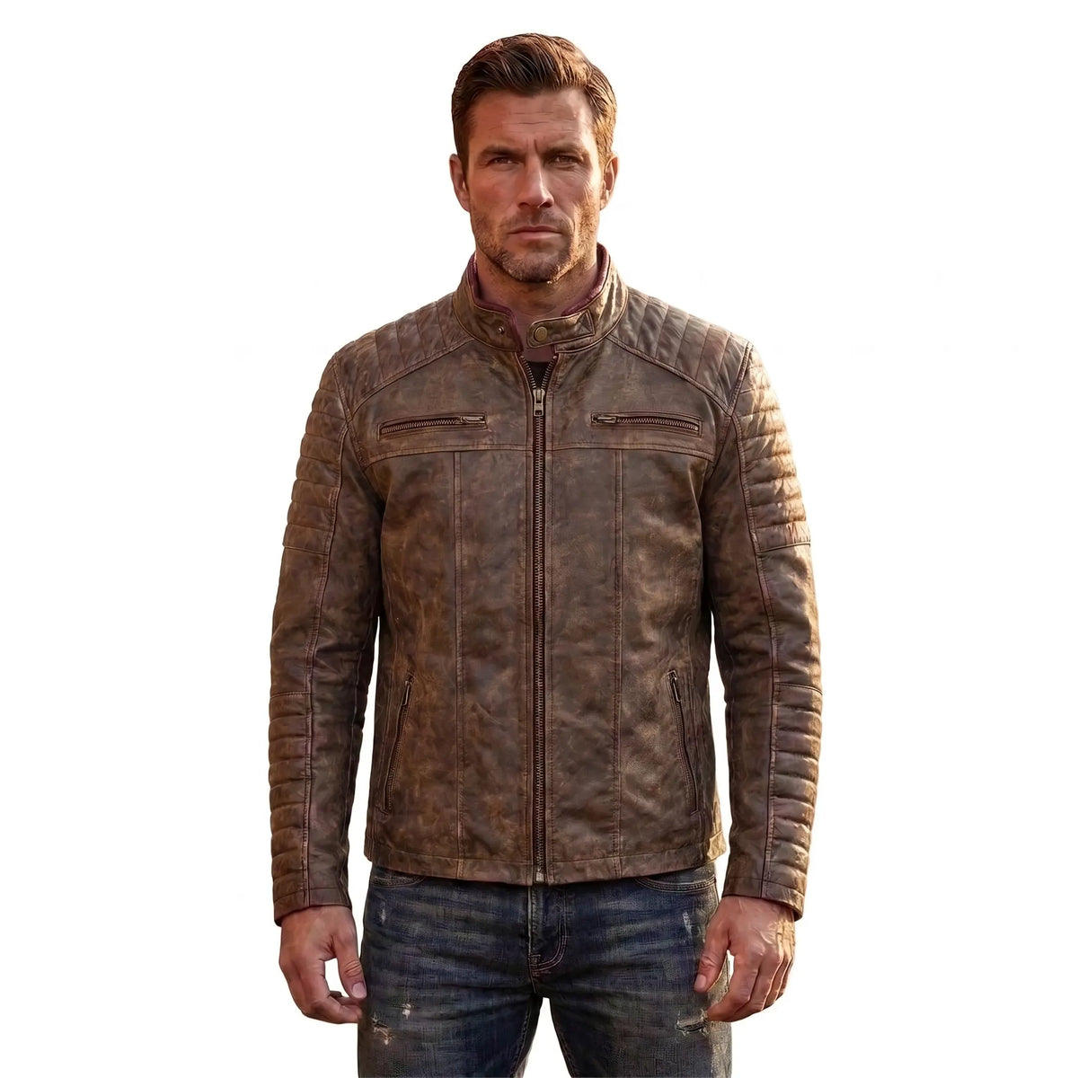Custom Tailored Men’s Genuine SheepSkin Leather Casual Slim Fit Biker Jacket