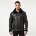 Men’s Sheepskin Shearling Fur Bomber B3 Aviator Black Leather Jacket