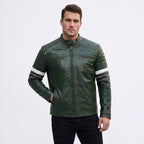 Custom Tailored Men’s Dark Green Motorcycle Genuine Leather Jacket