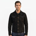 New Men’s Zipper Suede Genuine Leather Jacket Biker Motorcycle Button Black