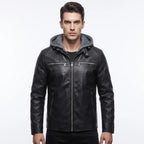 Leather Jacket Black Men’s-Hooded