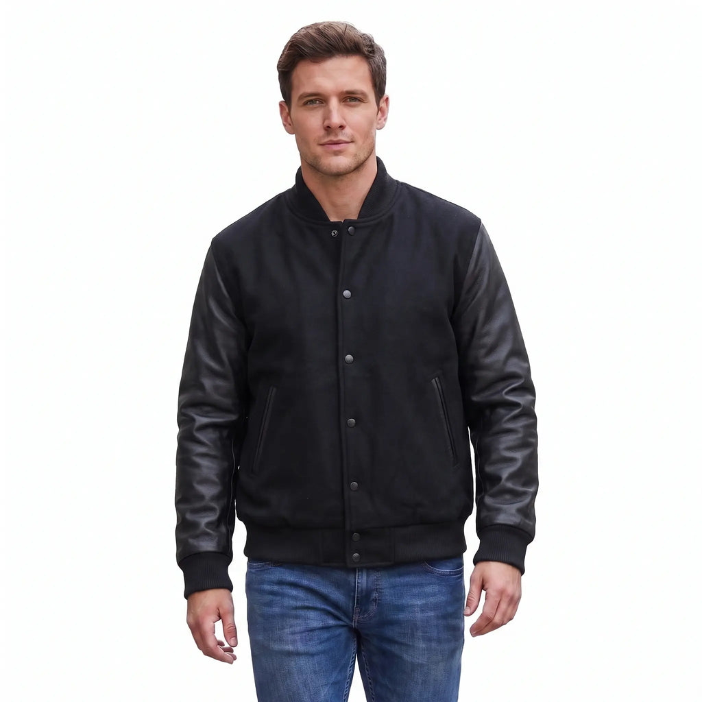 Custom Tailored Men’s Varsity Bomber Baseball Letterman Genuine Leather jacket