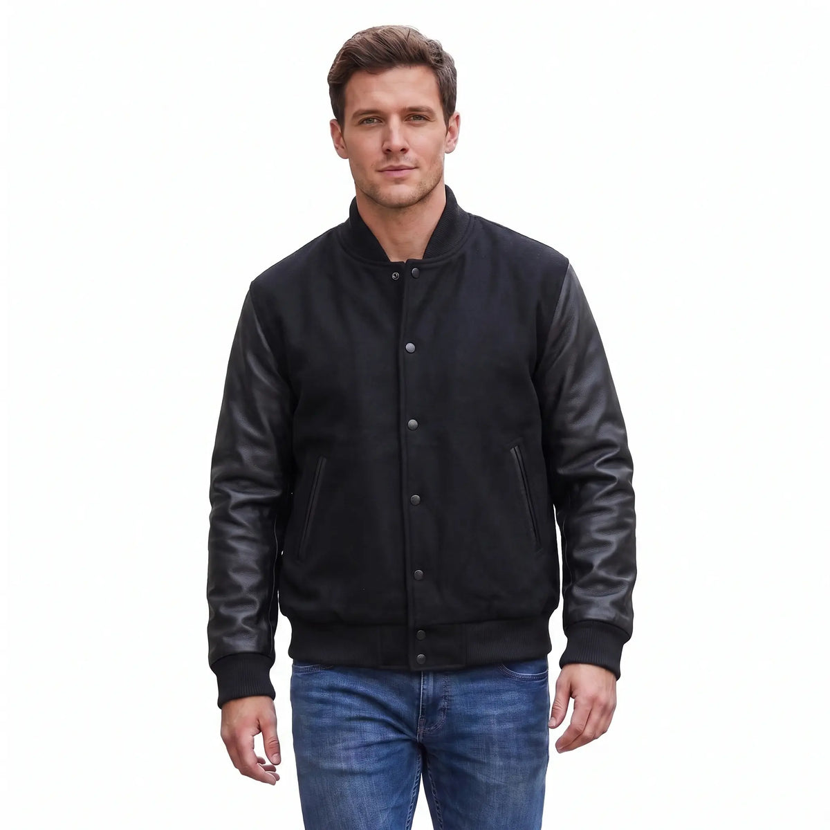 Custom Tailored Men’s Varsity Bomber Baseball Letterman Genuine Leather jacket