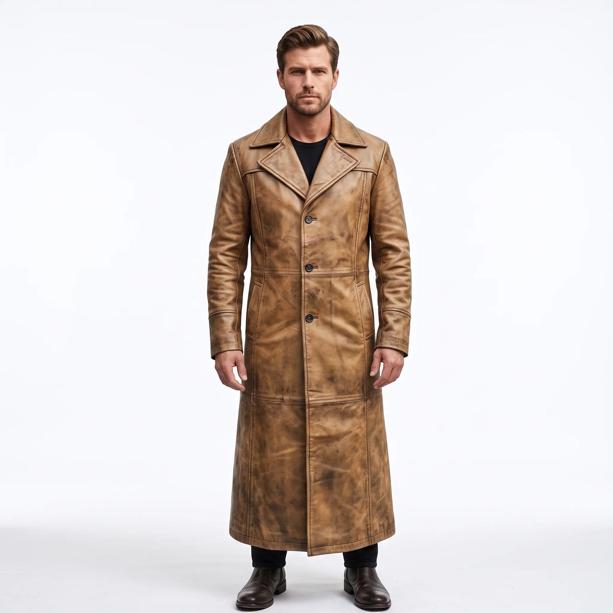 Men’s Custom Tailored Trench Coat Real Sheepskin Leather Duster Coat Men’s Wear