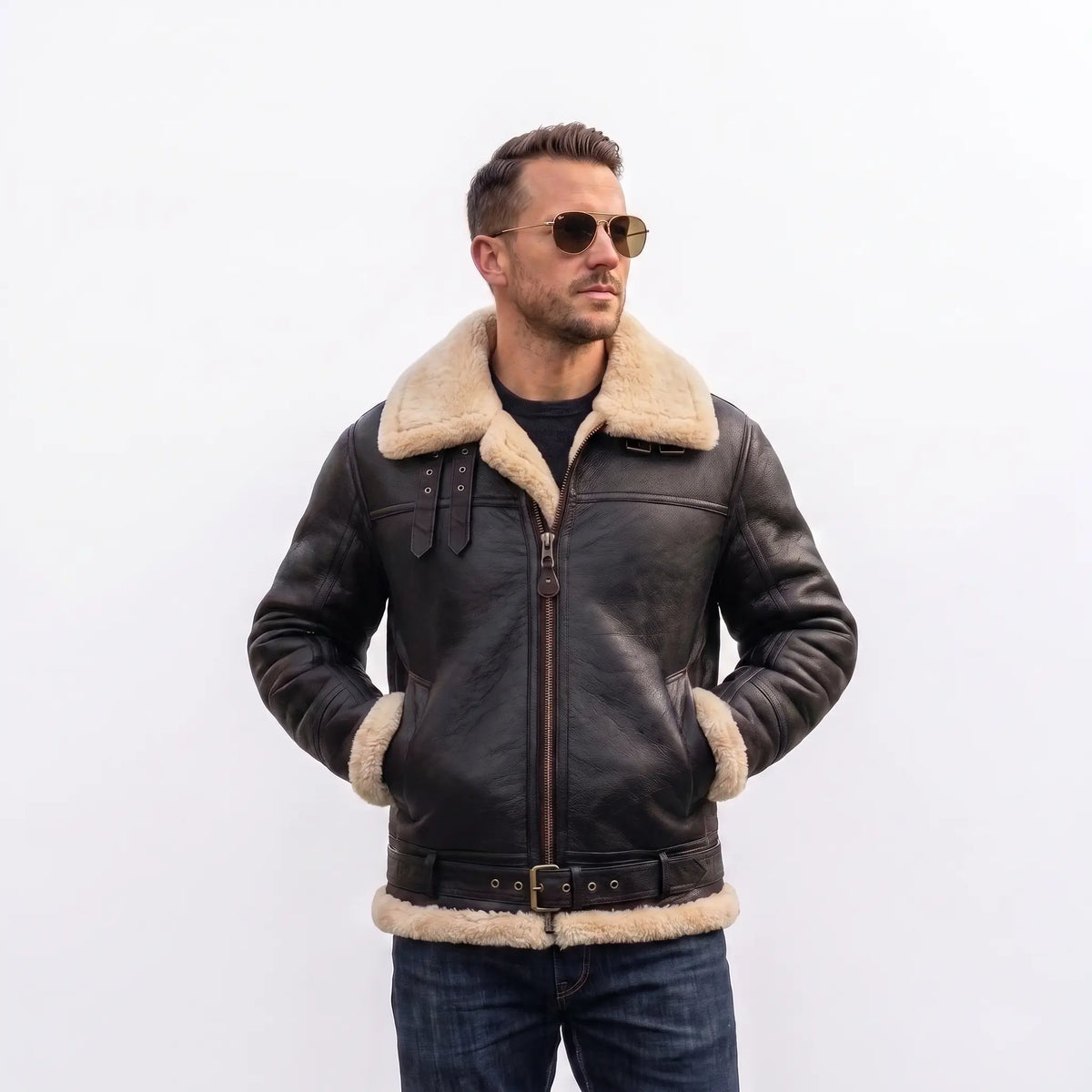 Custom Tailored Genuine B3 Bomber Jacket Men’s Ginger Bomber Shearling Sheepskin