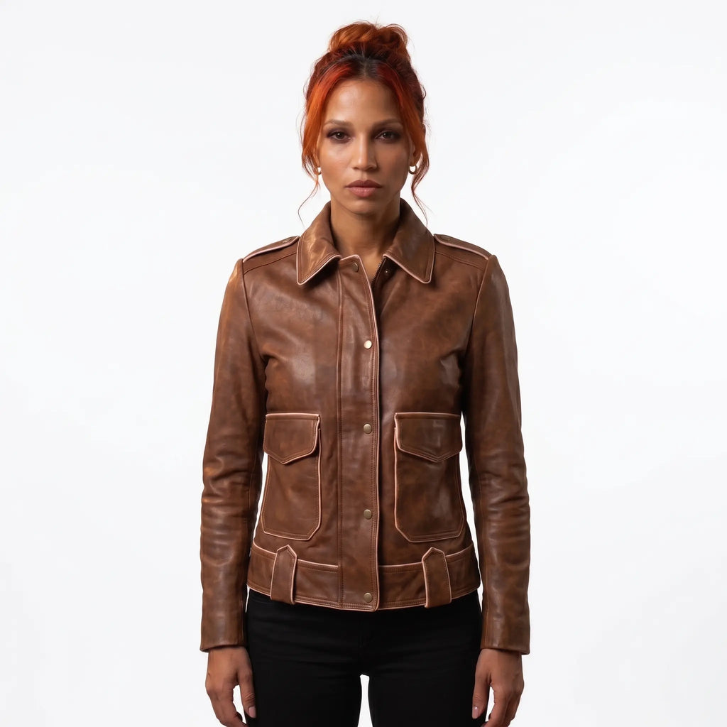 Custom Tailored Genuine Tanned Leather Biker Designer Ladies Jacket