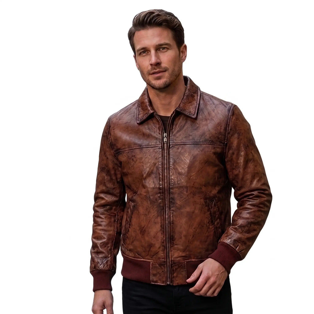 Custom Tailored Men’s Biker Genuine Vintage Distressed Bomber Leather Jacket