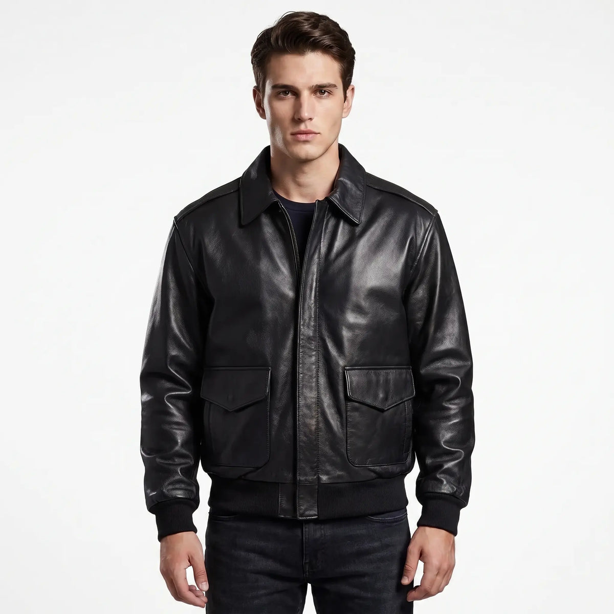 Bomber Motor Biker Real Sheepskin Leather Jacket
