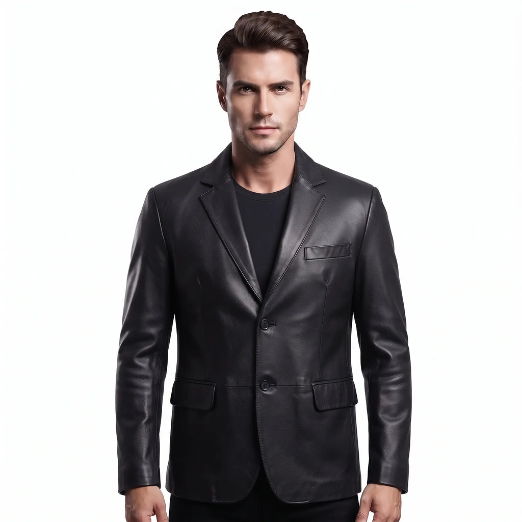 Custom Tailored Men’s Slim Fit Casual Genuine Sheepskin Leather Blazer