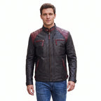 Custom Tailored Men’s Cafe Racer Biker Quilted Genuine Sheep Leather Jacket