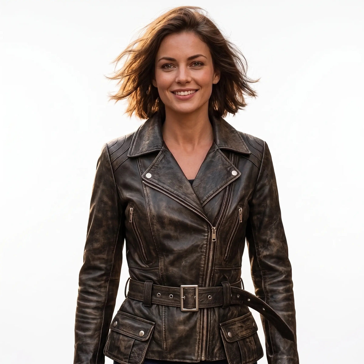 Women’s Custom Tailored Genuine Sheep Skin Leather Slim fit Biker Jacket