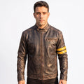 Custom Tailored Men’s Café Racer Genuine Sheepskin Leather Black Rub-off Jacket