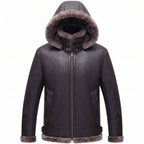 B3 Genuine Leather Aviator Flight Fur Shearling Bomber Hoodie Jacket