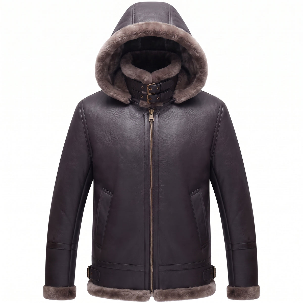 B3 Genuine Leather Aviator Flight Fur Shearling Bomber Hoodie Jacket
