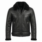 Men’s Sheepskin Shearling Fur Bomber B3 Aviator Black Leather Jacket