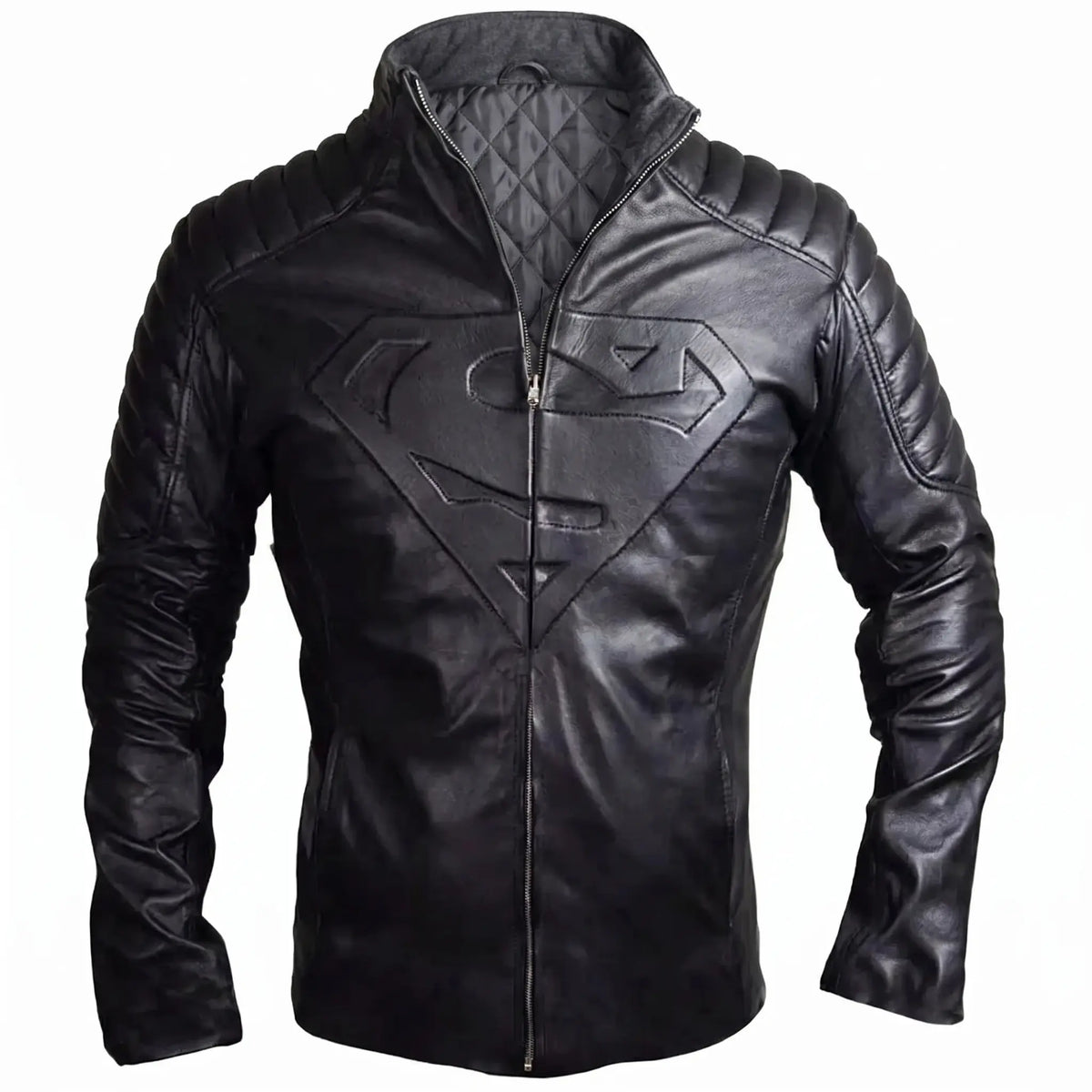 Custom Tailored Men’s Black Genuine Lambskin Motorcycle Superman Leather Jacket
