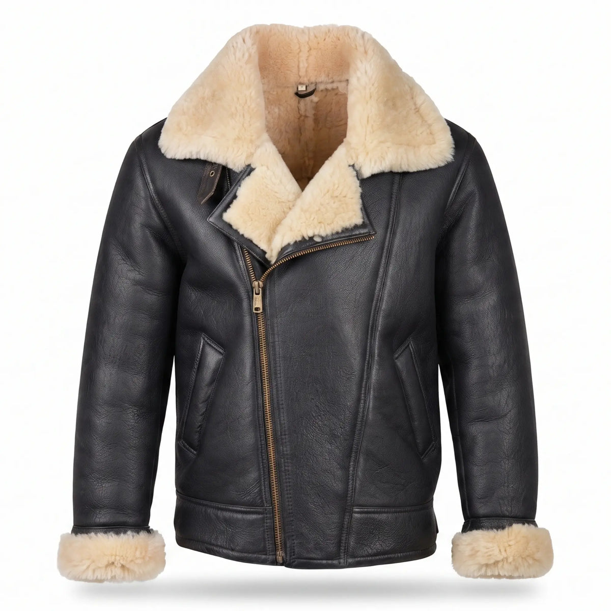 Men’s Sheepskin Shearling Fur Bomber B3/B17 Aviator Vintage Leather Biker Jacket
