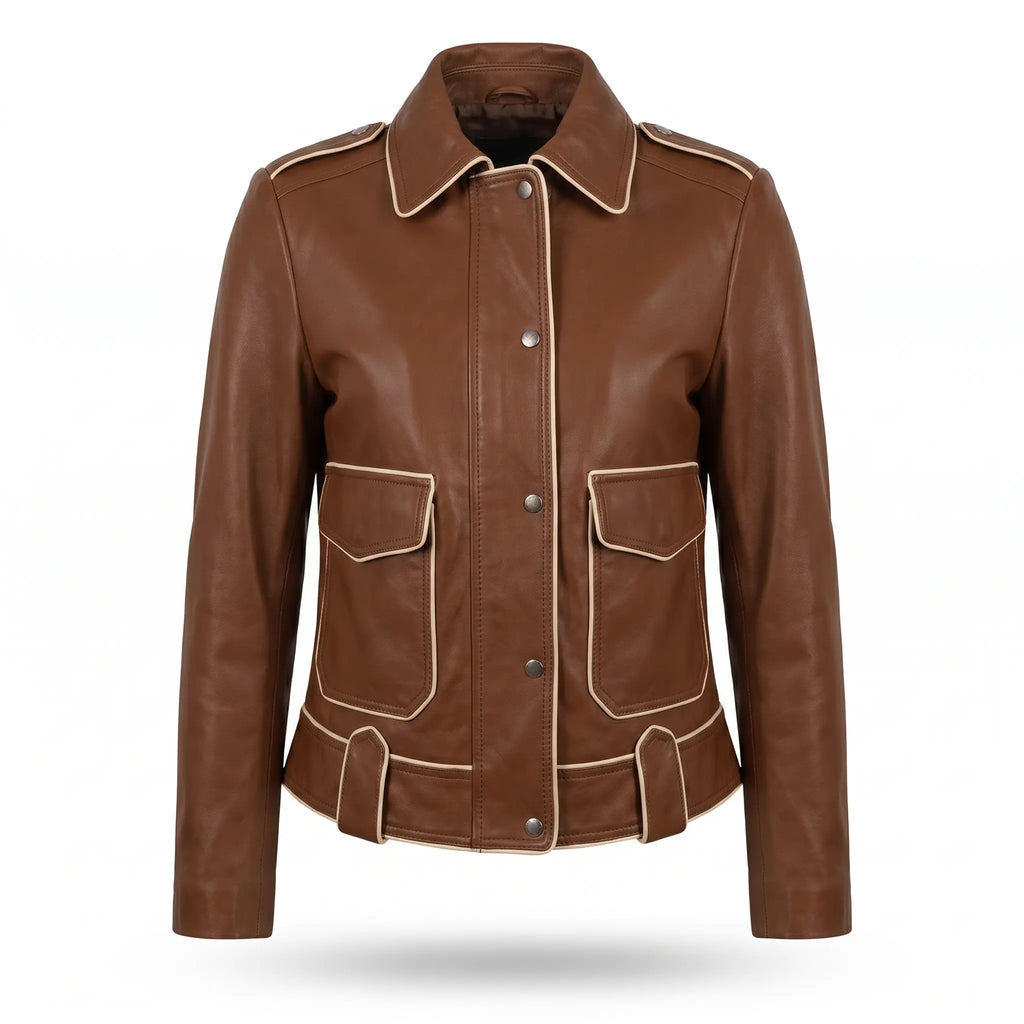 Custom Tailored Genuine Tanned Leather Biker Designer Ladies Jacket
