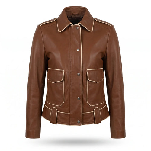 Custom Tailored Genuine Tanned Leather Biker Designer Ladies Jacket