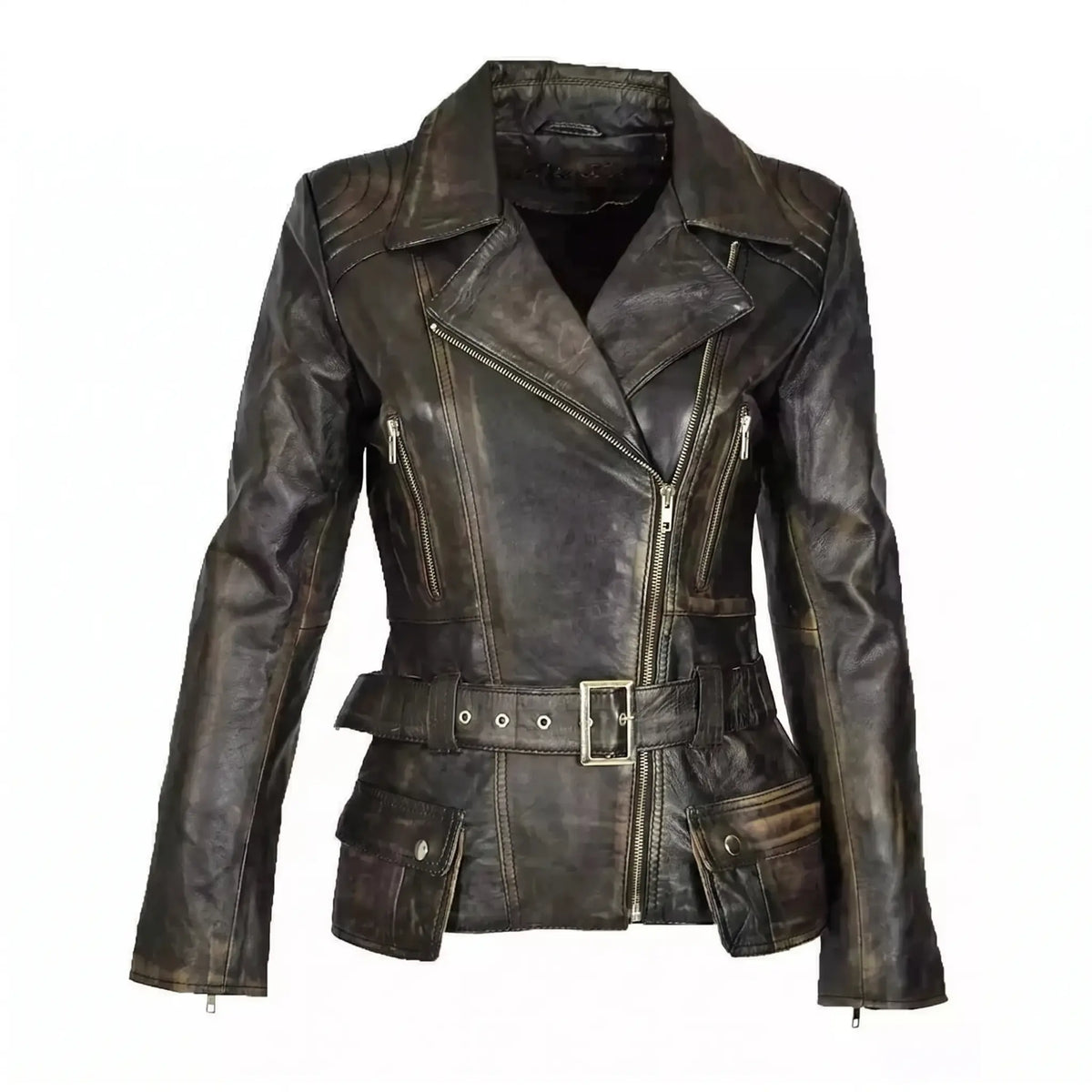 Women’s Custom Tailored Genuine Sheep Skin Leather Slim fit Biker Jacket