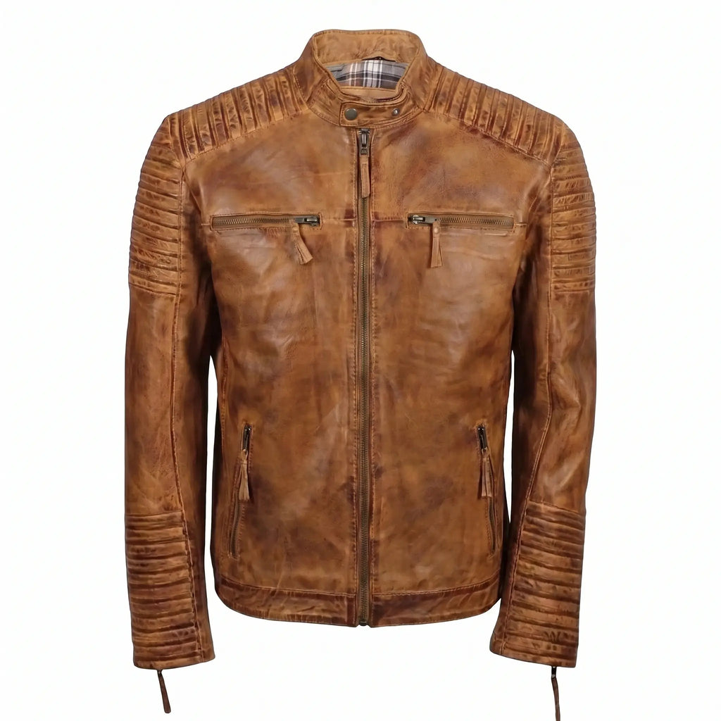 Custom Tailored Men’s Genuine Timber Antique Washed Vintage Biker Leather Jacket