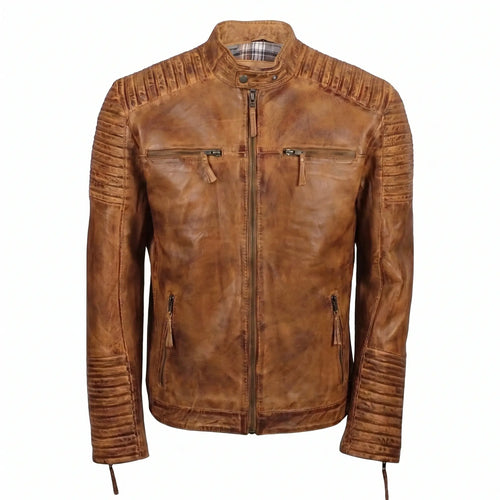 Custom Tailored Men’s Genuine Timber Antique Washed Vintage Biker Leather Jacket