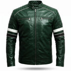 Custom Tailored Men’s Dark Green Motorcycle Genuine Leather Jacket