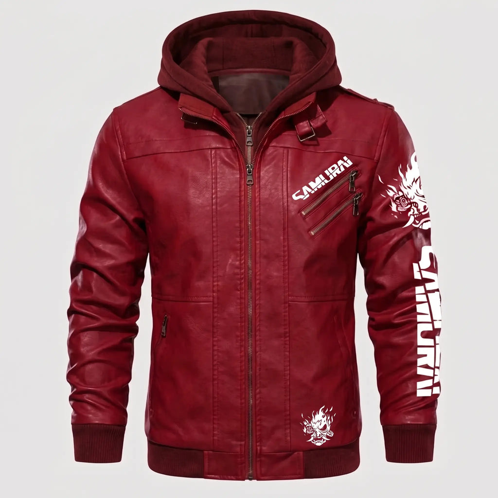 Custom Tailored CyberPunk 2077 Inspired Red Samurai Biker Genuine Leather Jacket