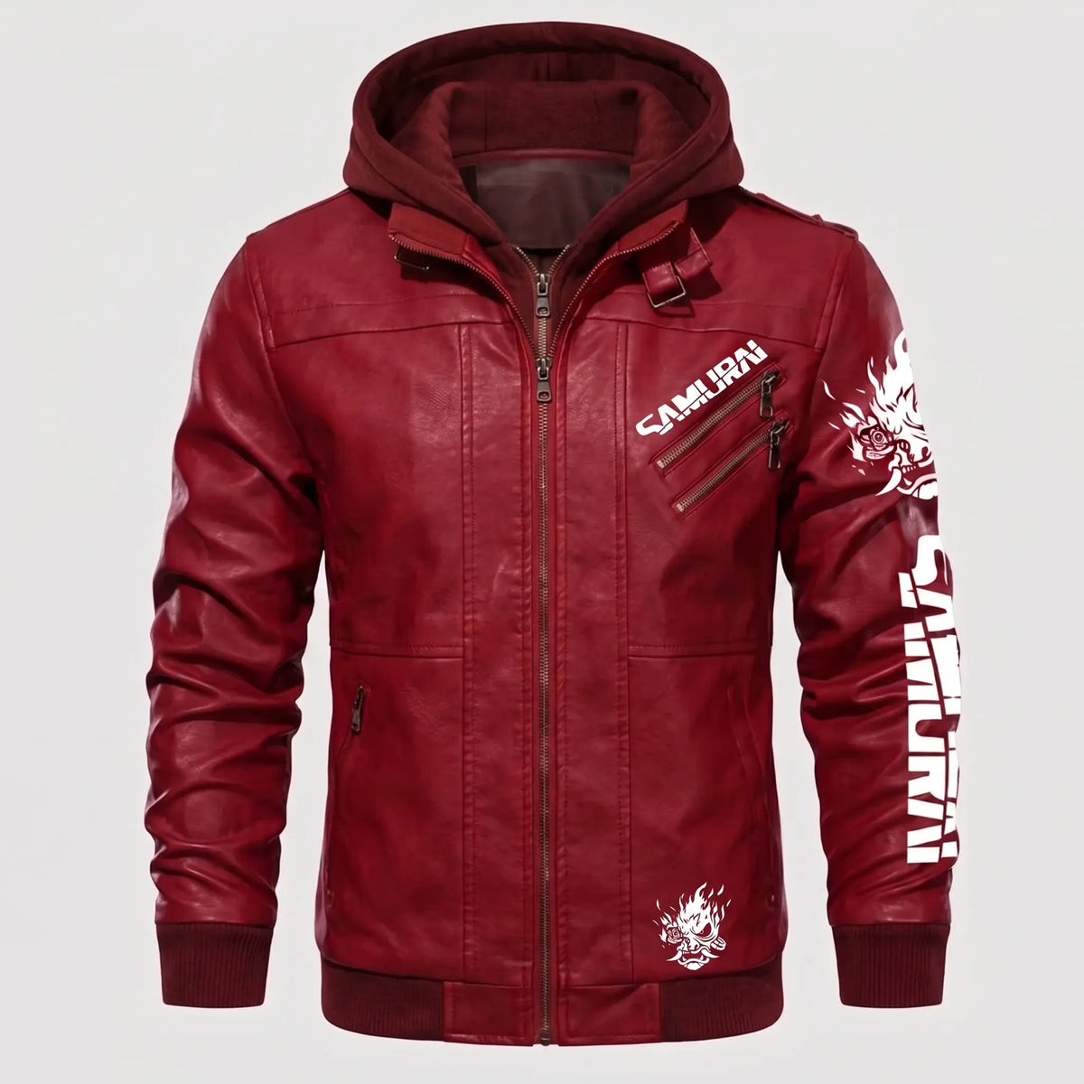 Custom Tailored CyberPunk 2077 Inspired Red Samurai Biker Genuine Leather Jacket