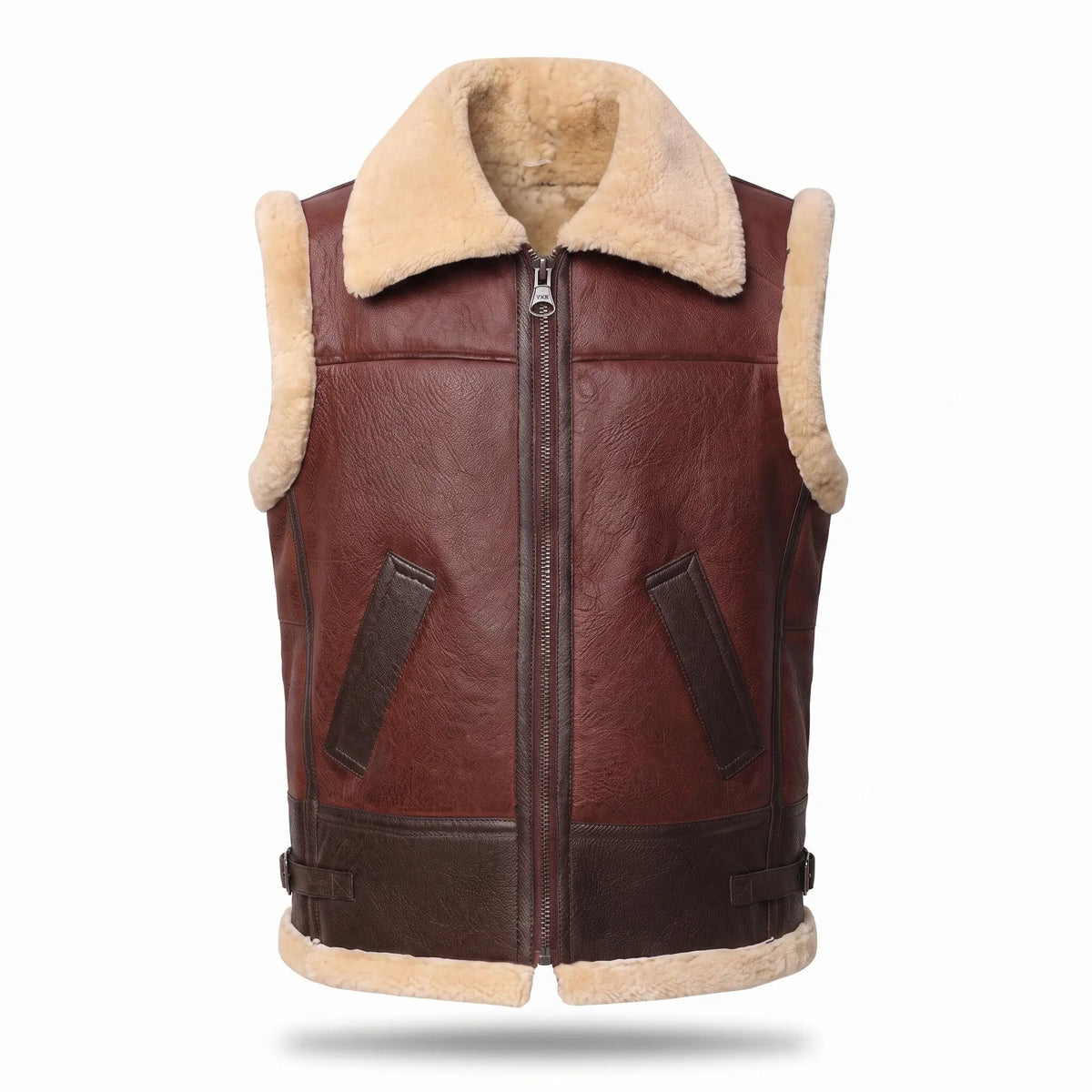 B3 Men Leather fur Vest -Aviator bomber Real Shearling Sheepskin Vest