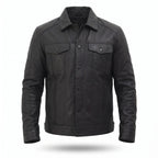 Men’s Custom Tailored Black Trucker Genuine Sheep Skin Motorcycle Jacket