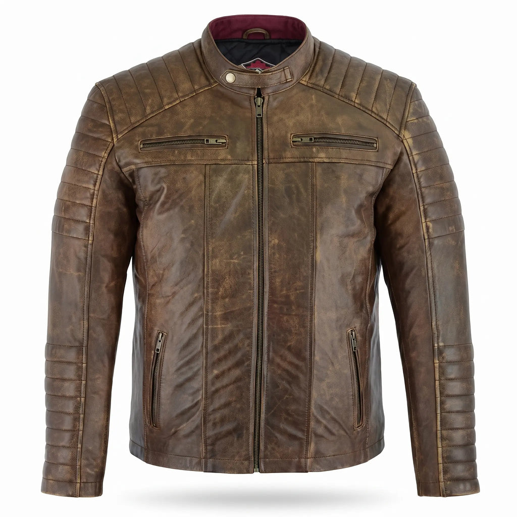 Custom Tailored Men’s Genuine SheepSkin Leather Casual Slim Fit Biker Jacket
